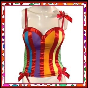 HOT TOPIC ☆ RAINBOW STRIPED ☆ BOW STRAP CORSET TOP ☆ SMALL ☆ EUC